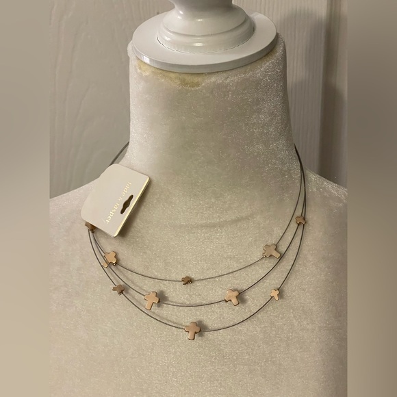 NWT Jade & Jasper 3 Tier Wire necklace-Multiple miniature cross shaped accents* - Picture 3 of 7